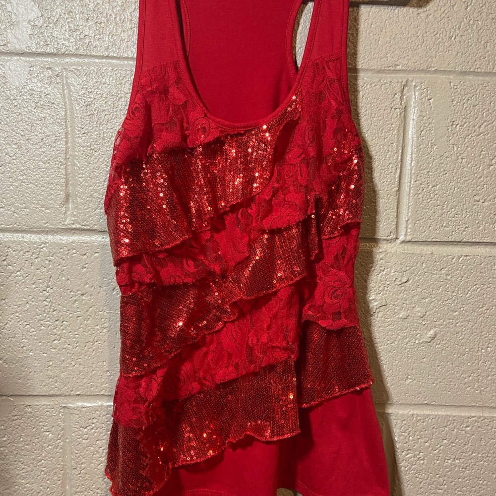 Almost famous red ruffled tank top size large